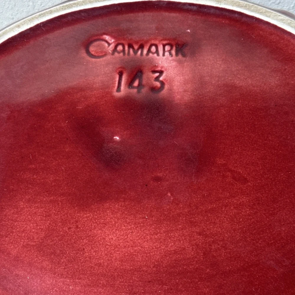 Camark Pottery 143 Burgundy Red Ceramic Leaf Design Centerpiece Bowl 11